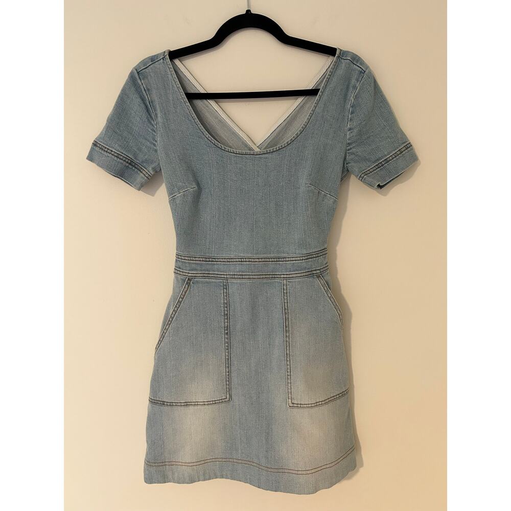 Stella McCartney Italy Denim Jean Cotton Dress Criss Cross Back Mini Light Wash